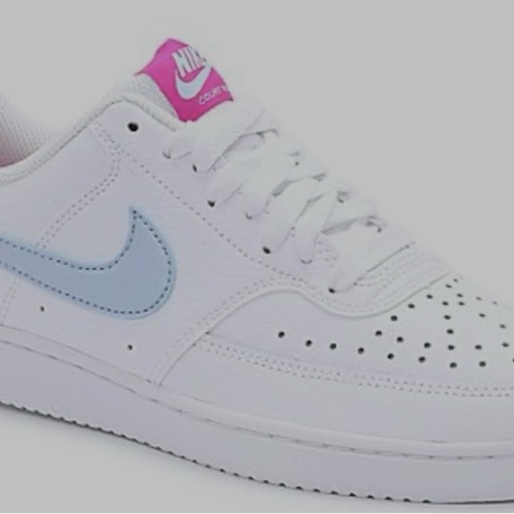 Nike Women's White Low-Top Sneaker with Light Blue Swoosh